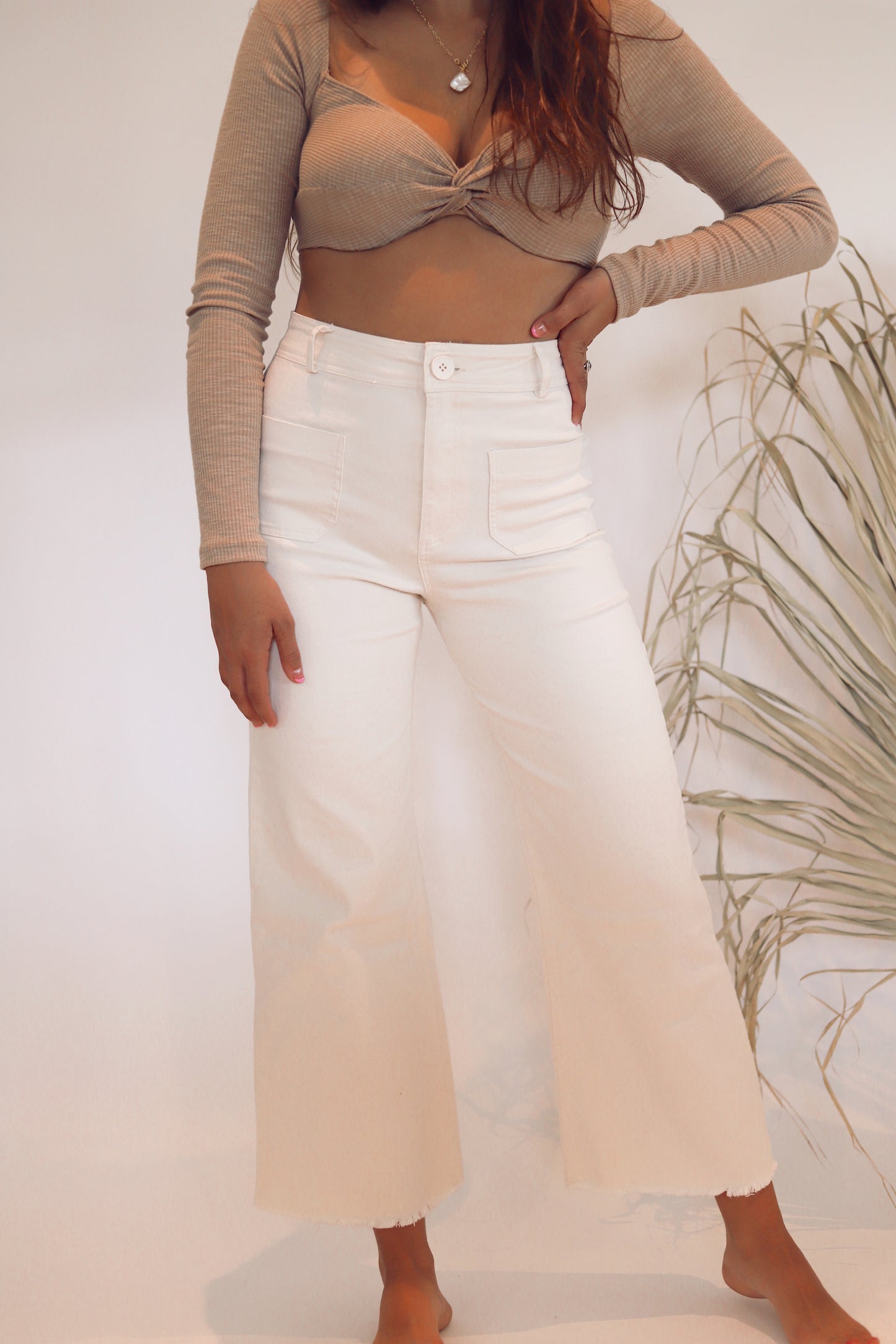 Natural Wide Leg Cropped Pants