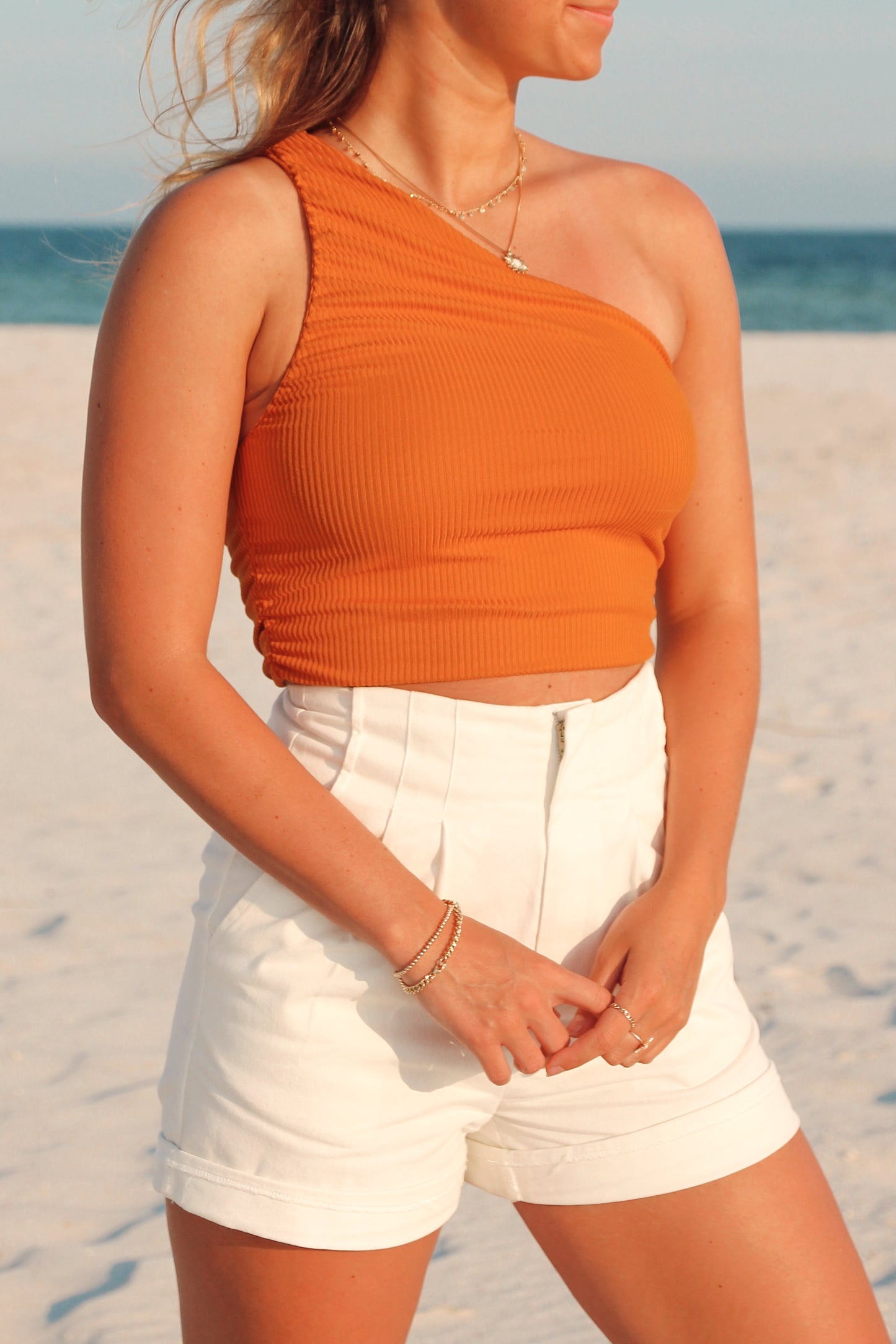 One Shoulder Island Ribbed Crop