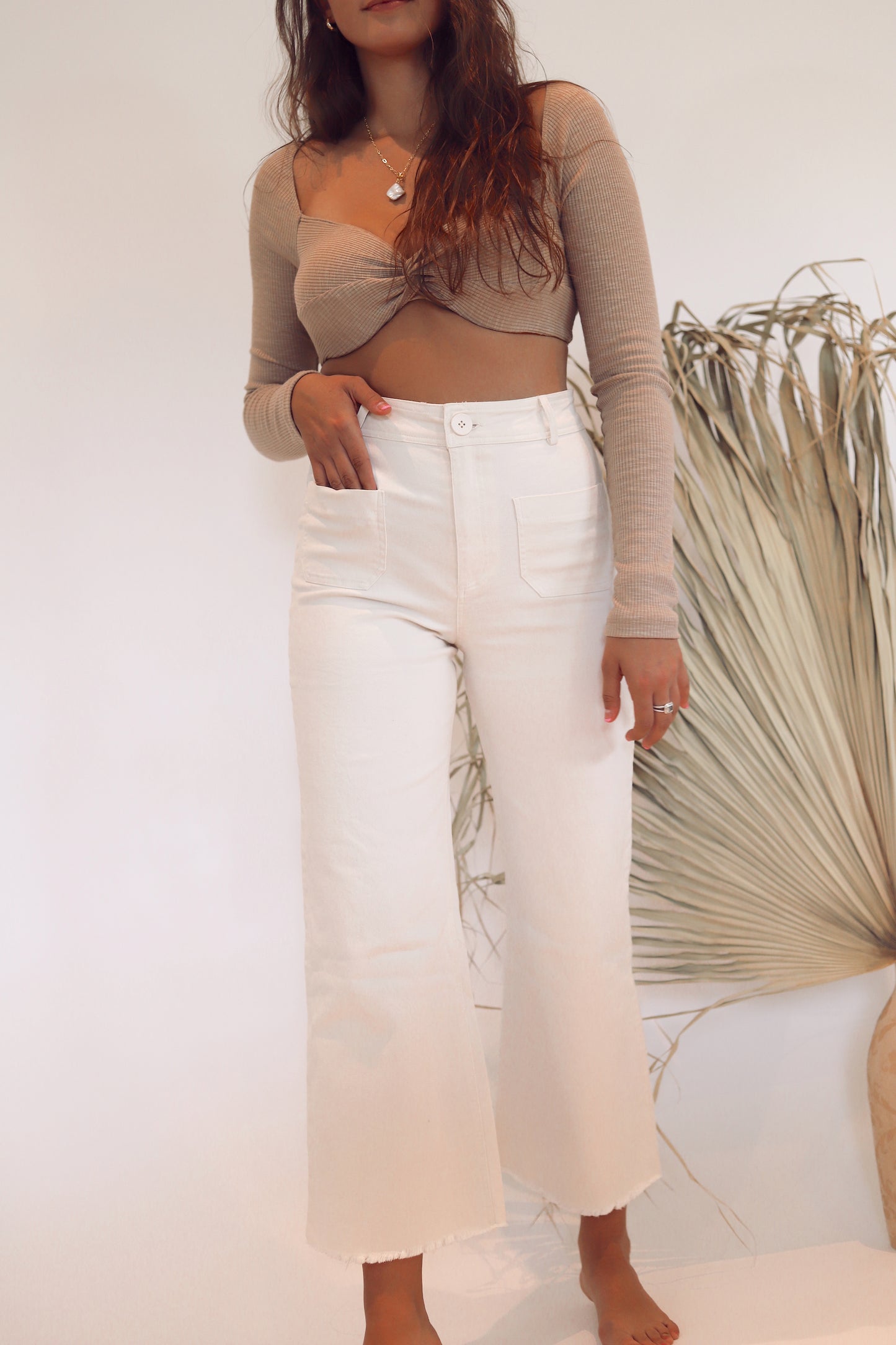 Natural Wide Leg Cropped Pants